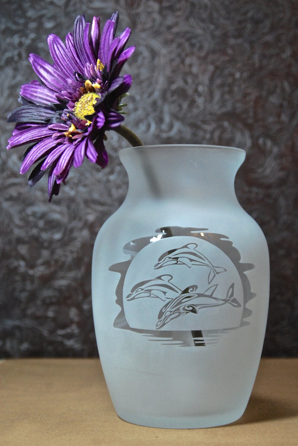 Dolphin Vase Glass Etched Vase Etched Glass Gifts Custom