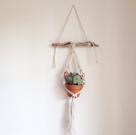 Driftwood Macramé Plant Hanger with copper beads by saigeandskye