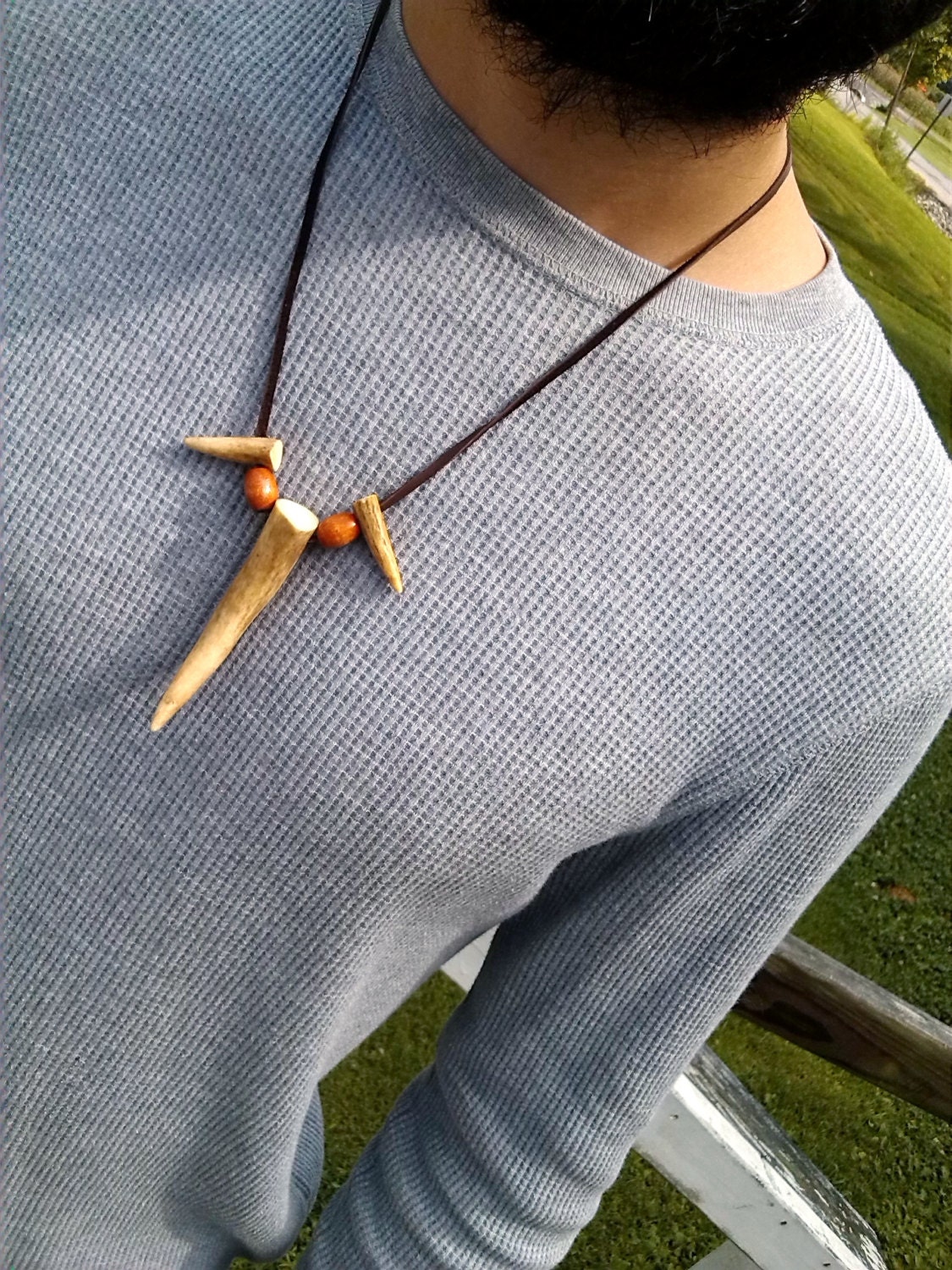 Deer Bone Necklace Deer Horn Jewelry Wood Bead Necklace