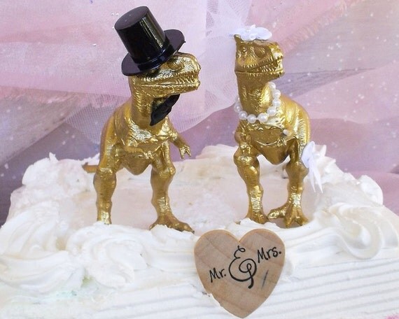 Dinosaur Wedding  Cake  Topper  Gold Dinosaur Animal  Cake  