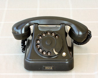 Vintage rotary phone 1950's black bakelite phone Antique telephone Yugoslavian dial phone Classic desk phone Iskra Ata 11 Mid century old