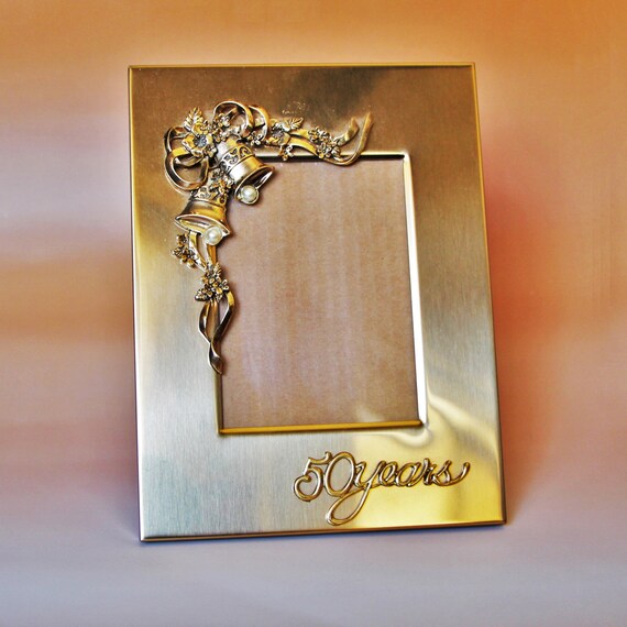 50th Anniversary  Frame Musical Photo Frame Gold  by CozyAttic15