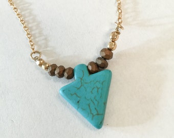 TURQUOISE ARROW PENDANT Dainty Gold Chain Necklace, 14K Gold Fill Chain, Gold Fill Beads, Layering and Everyday Wear Southern Bliss Designs