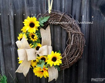 Sunflower | Sunflower Wreath - Yellow Sunflower- Spring Wreath- Rustic Sunflower Wreath - Rustic Wreath - Door Decor - Front Door Decor