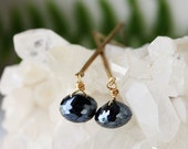 gold black earrings, black spinel and brass earrings, skinny gold earrings, long gold earrings