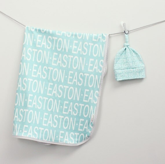 PERSONALIZED Baby Blanket hat Organic Interlock Knit by PETUNIAS