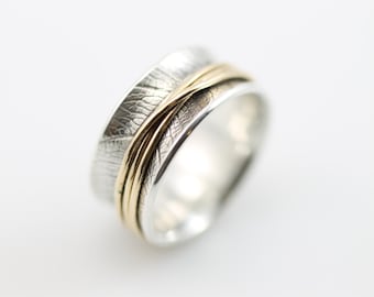 Tsutsumu Spinner Ring, spinning ring, meditation ring, fidget ring, worry ring, wide band, sterling silver ring, sterling silver