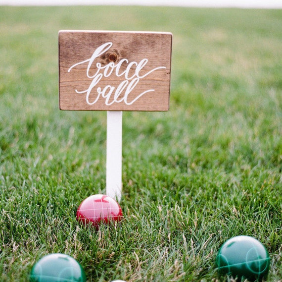 Bocce Ball 8x10 wood garden sign with arrows by LHCalligraphy