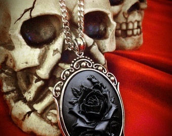 Black Rose Cameo Necklace // Black Rose Necklace