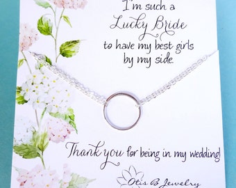 Bridesmaid necklace, Sterling silver circle necklace, Bridal jewelry, Bridesmaid thank you, Karma necklace, eternity, wedding jewelry