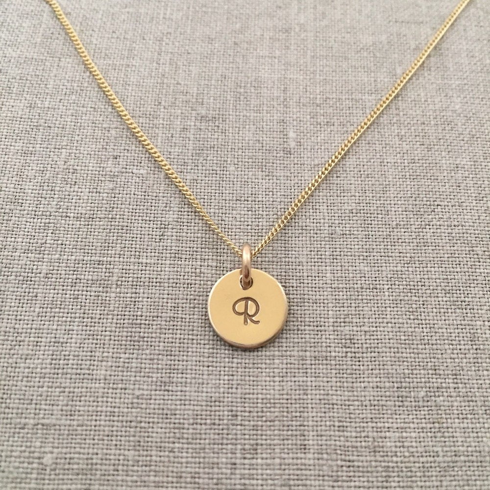 Solid Gold Initial Necklace 14k Gold Initial Necklace Tiny