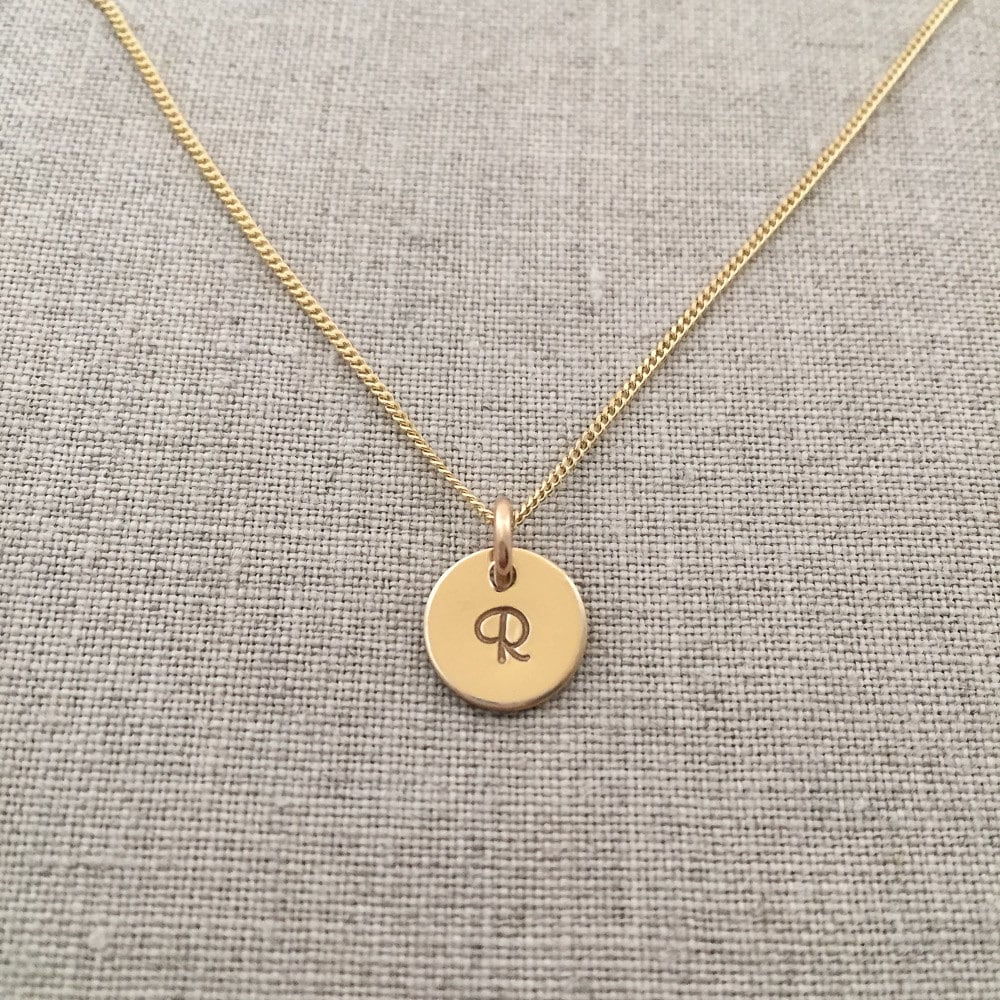 Solid Gold Initial Necklace 14k Gold Initial Necklace Tiny