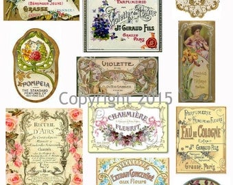 Vintage Perfume Labels Digital Collage Sheet 1140