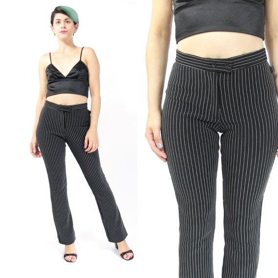 90s Pinstripe Pants High Waisted Pants Black and White Striped