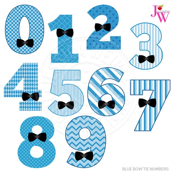 blue bow tie numbers cute digital clipart bow tie boy number