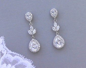 Crystal Bridal Earrings, Bridal Drop Earrings, Crystal Wedding Earrings, CLIP On Option, Crystal Bridal Jewelry, HAYLEY CR