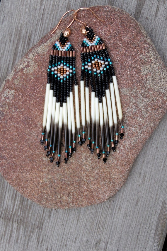 Porcupine Quill Earrings Black Copper and by CreationsbyWhiteWolf