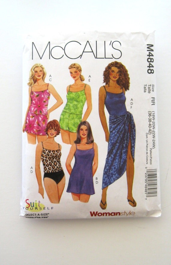Womens Plus Size Swimwear Pattern McCalls M4848 Beach Top