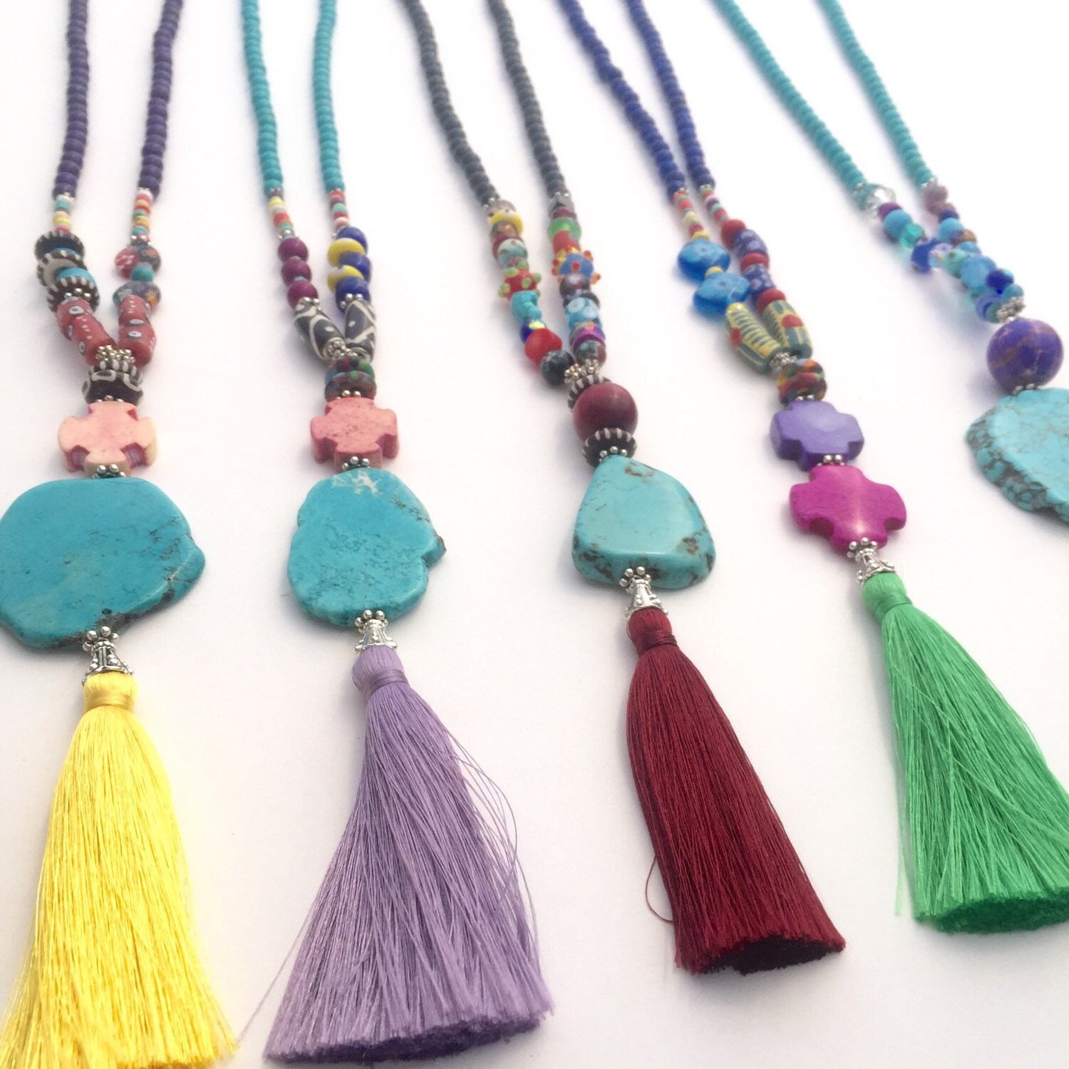 Festival Jewelry Tassel Necklace Beaded Turquoise by BohoCircus