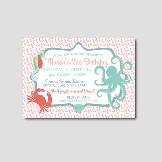 Octopus party Invitation - Pool party Invitation- under the sea - beach party - party supplies Il_570xn