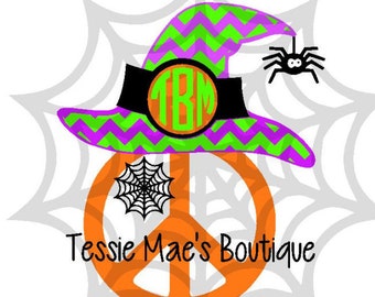 Monogram Peace Sign Witch Hat Instant Download SVG, DXF, EPS