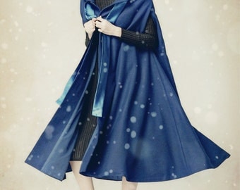 Blue Hooded Cashmere Coat, Bing Swing Wool Coat, Winter Women Coat Jacket, Wool Dress Coat- Loose Style