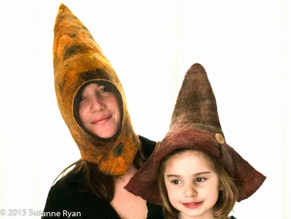 Gnome Hat, Winter Hat, Fantasy Hat, Wool Hat, Wet Felted Hat Orange Hat