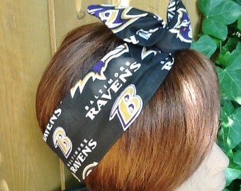 Go Ravens - Baltimore Ravens Wired Dolly Bow Rockabilly Hair Scarf Bandana Wire Headband Ravens Scarf