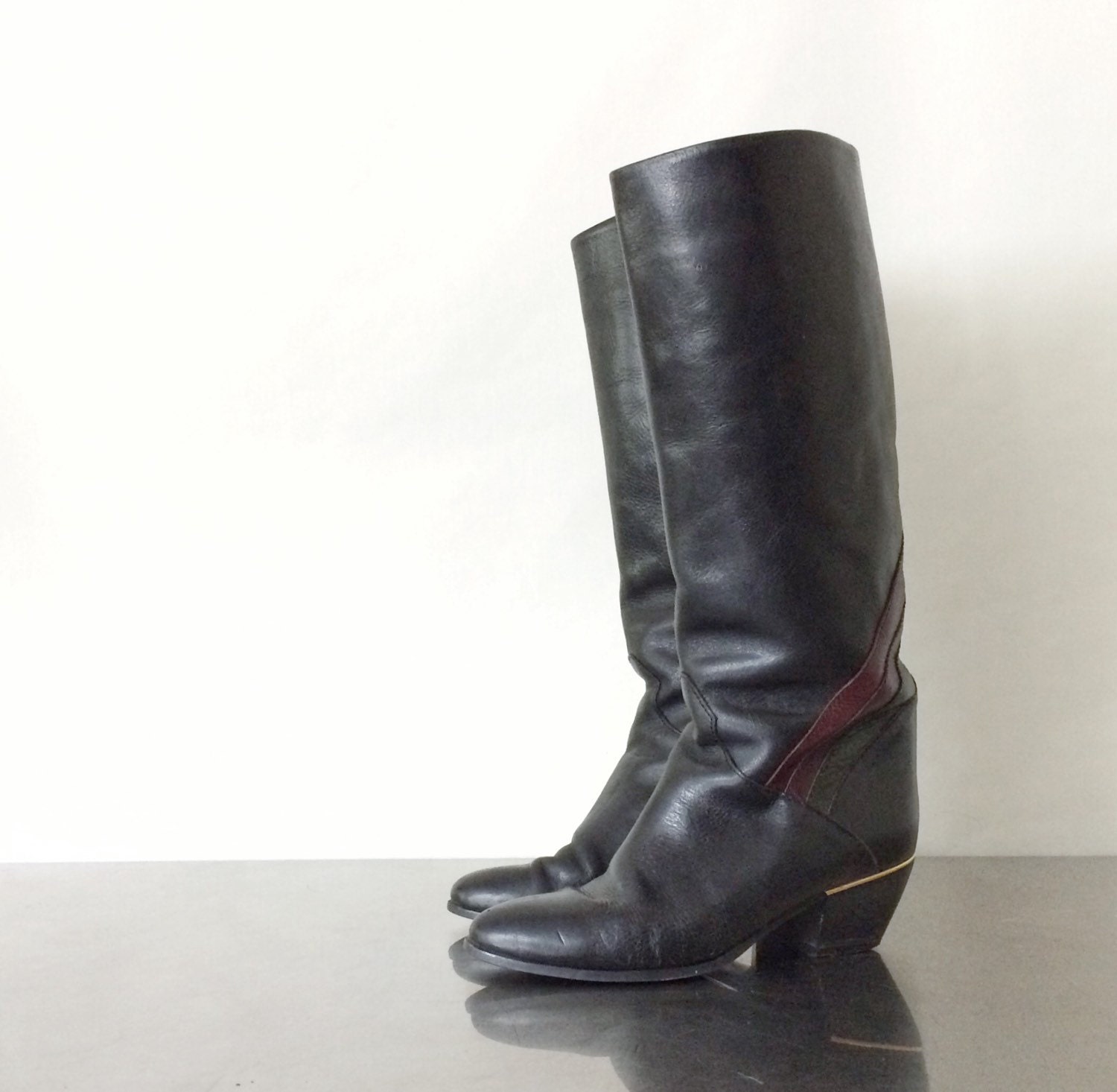 Black Leather Boots 80s Style Boot Ladies size 7 1/2