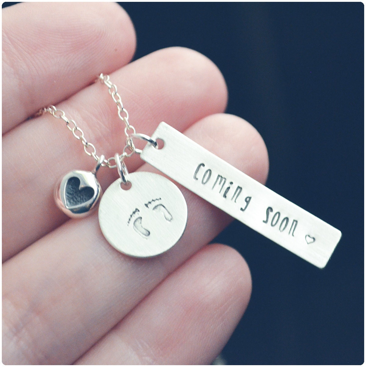 Expecting Mom Jewelry Coming Soon Stamped Necklace
