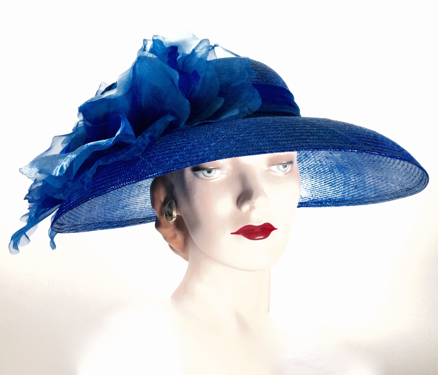 WIDE BRIM Kentucky Derby Hat Royal Blue by MakowskyMillinery