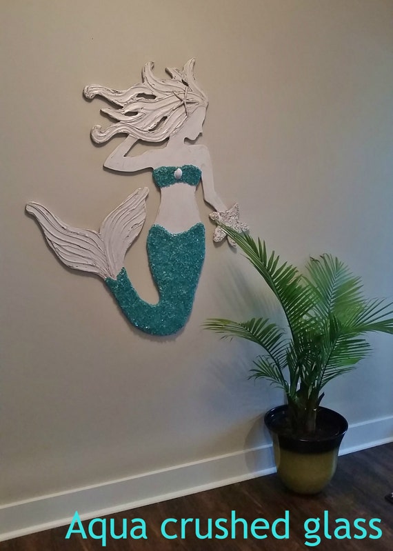 Mermaid Wall Art, Large Size, Handmade Wood Mermaid, Beach House Decor