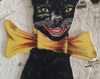 Antique Halloween 1900s Black Cat Hosiery Original Trade Advertisement Card Vintage Halloween Decor Collectible Display