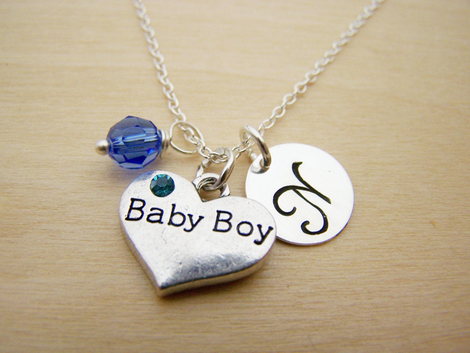 Baby Boy Necklace Swarovski Birthstone Initial Personalized