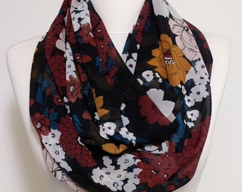 Flowers Pattern Infinity Scarf, Circle scarf, Loop Wide scarves, spring - fall - winter - summer fashion