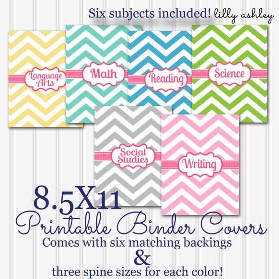 Printable Binder Covers SET 6 subjects 8.5x11 JPG not