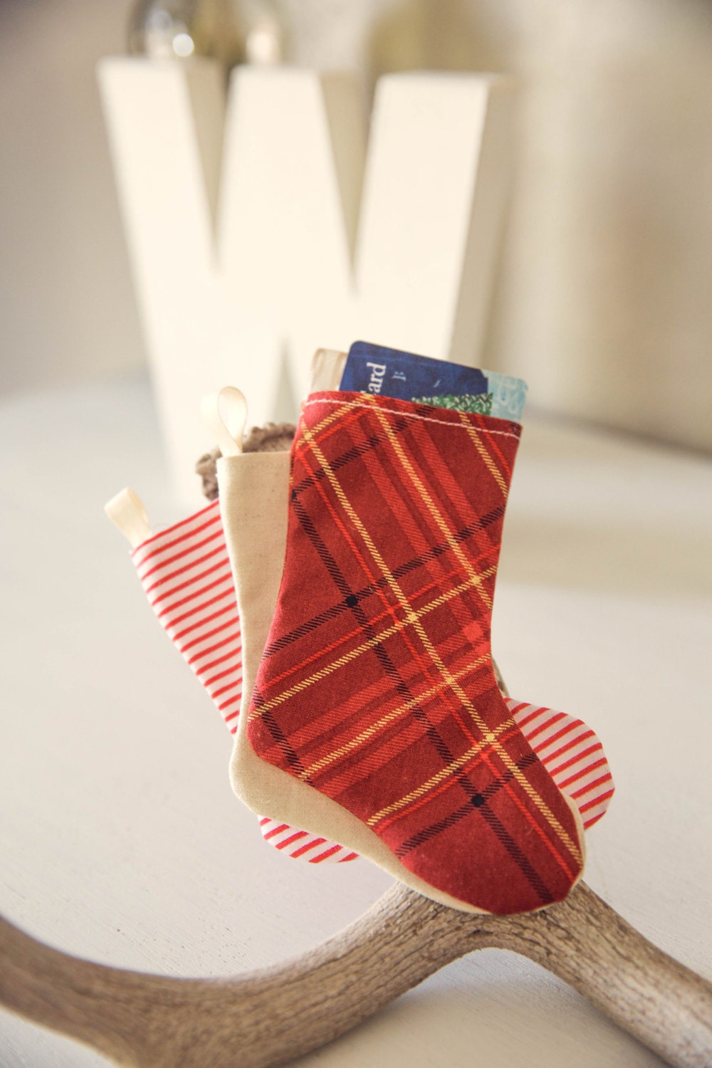 Gift Card Holder or Gift Bag Miniature Christmas Stocking Red