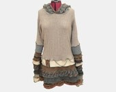Women's XXL Cashmere Alpaca Hooded Dress Winter Tunic Earth Tones Recycled Materials