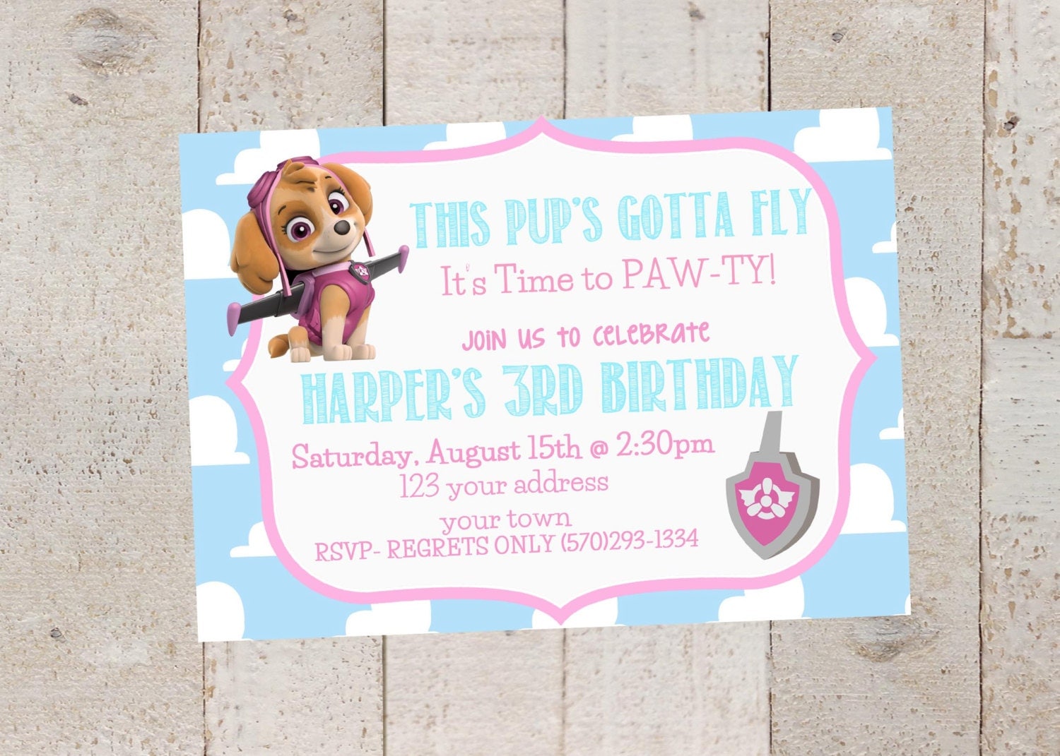 skye paw patrol birthday invitations