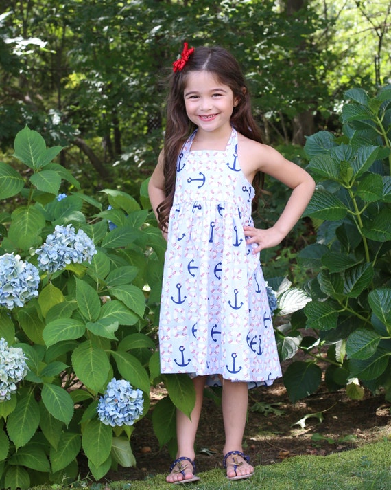 Girls Nautical Print Sundress Halter Dress Toddler Girls