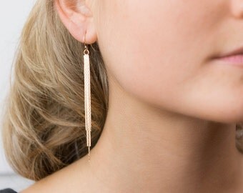 Tassel Earrings, Simple Dangling Chain Tassel Earrings / 14k Gold Fill or Sterling Silver Ear Wires / by Layered and Long LE408