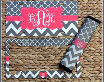 License Plate & License Plate Frame + Seat Belt Cover Car Accessories Monogrammed Gifts Custom Monogram Personalized Cute Car Accessories