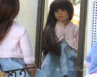 Mirabella PDF knitting pattern for a lace stitched edged bolero jacket for slim all vinyl dolls, Gotz/Kidz 'n' Cats by Debonair Designs