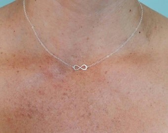 Tiny Infinity Necklace, Sterling Silver, Infinity Pendant, Handmade, hammered
