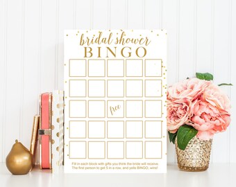 Bridal Shower Bingo Printable Game, Bridal Shower Game Printable, Bridal Shower Games, Gold Confetti, Bridal Shower Printable - BRS1