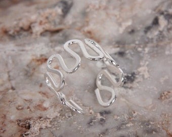 Silver snake ring wavy ring open ring, cuff ring, adjustable ring, wide band cute unsusual jewelry, handmade