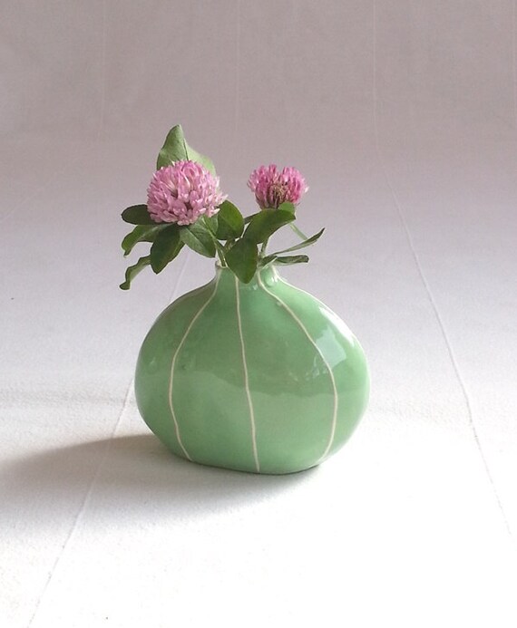 Round ceramic bud vase in mint green. Clean by krikriceramics