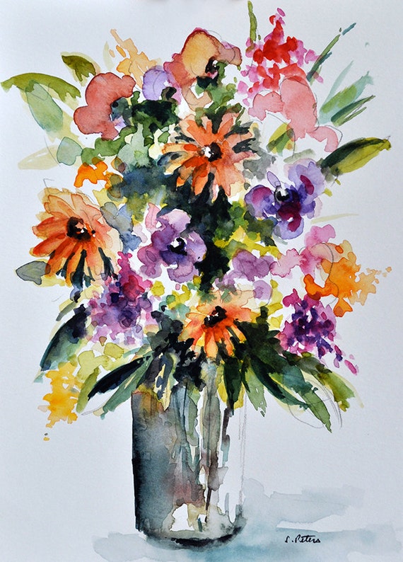 ORIGINAL Watercolor Painting Still Life Floral Painting