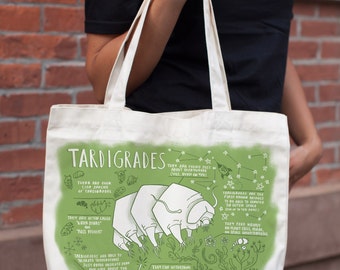 Tardigrade Water Bear Tote Bag | Shoulder Bag Recycled Canvas, Microbiology, Science, Biology, Microscopic, Back to School, Graduation