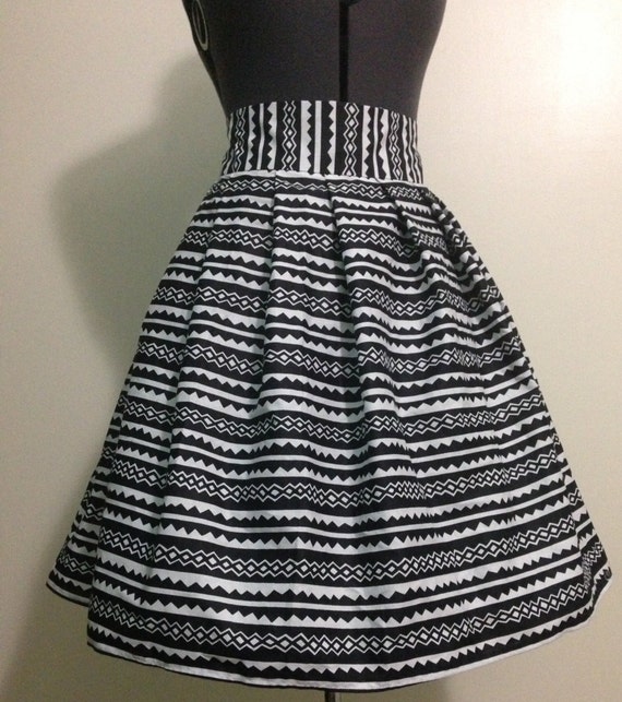 Items similar to African Print Skirt: Black and White Pleated African ...